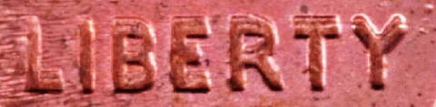 1995 doubled-die obverse Lincoln cent (LIBERTY close-up)