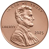 2025 Lincoln cent, Philadelphia (no mint mark), obverse