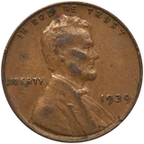 1939 Lincoln Wheat cent (no mint mark, Philadelphia), obverse